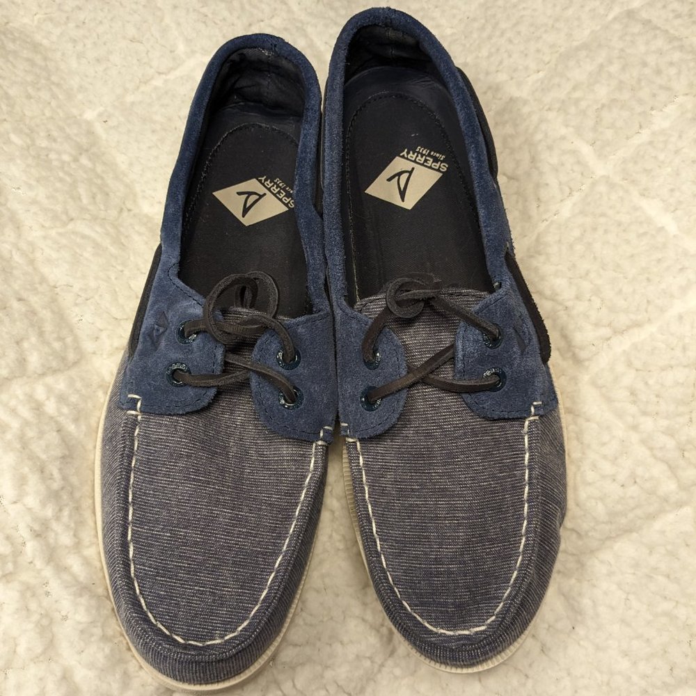 NWOT Sperry Men's Denim Deck Shoes with Leather Ties Size 8.5M
